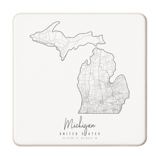 Michigan Minimal Street Map - personalised beer coaster by Toni Scott