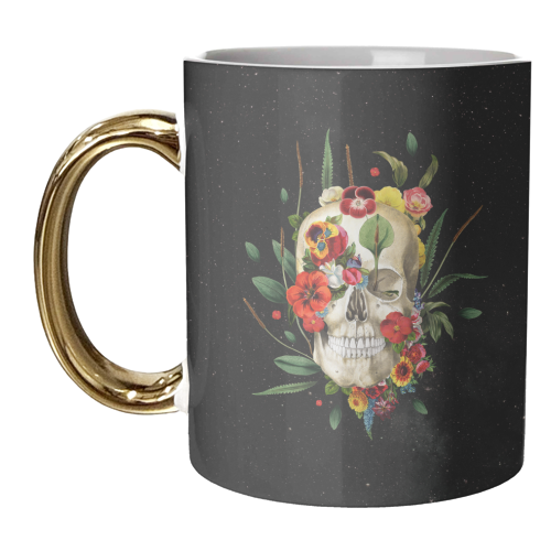 Midnight Floral Skull - unique mug by Frida Floral Studio
