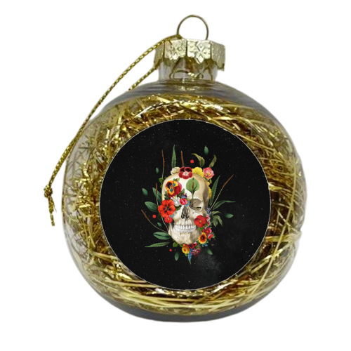 Midnight Floral Skull - xmas bauble by Frida Floral Studio