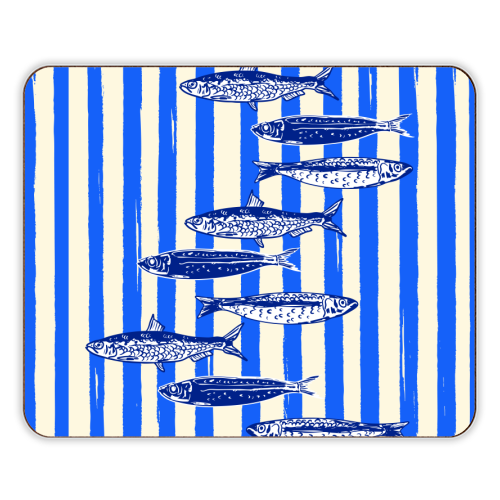 Minimalist Sardines on Blue Stripes - designer placemat by EZbie