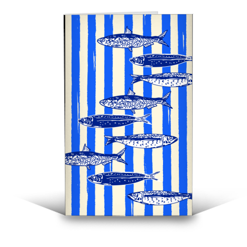 Minimalist Sardines on Blue Stripes - funny greeting card by EZbie