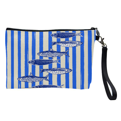 Minimalist Sardines on Blue Stripes - pretty makeup bag by EZbie