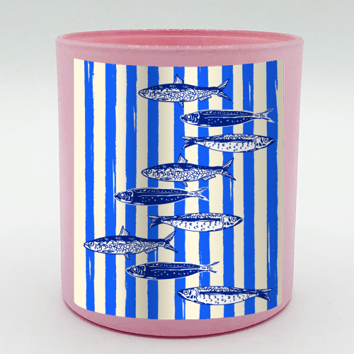 Minimalist Sardines on Blue Stripes - scented candle by EZbie