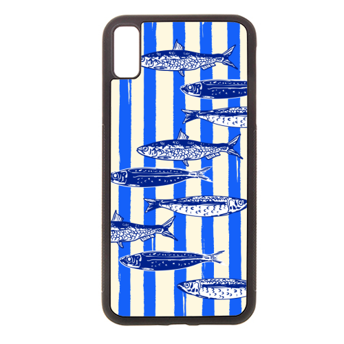 Minimalist Sardines on Blue Stripes - stylish phone case by EZbie