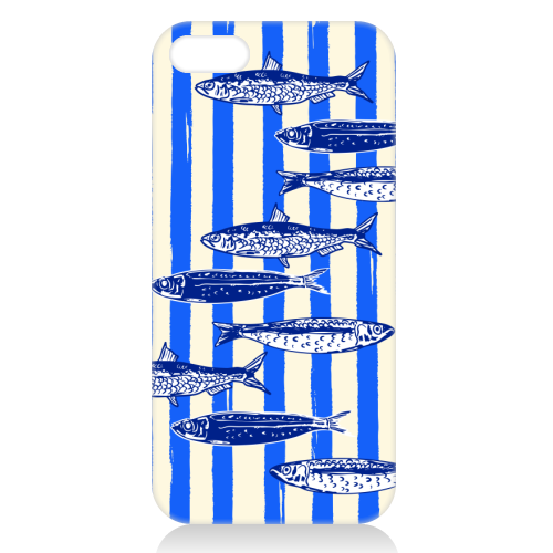 Minimalist Sardines on Blue Stripes - unique phone case by EZbie
