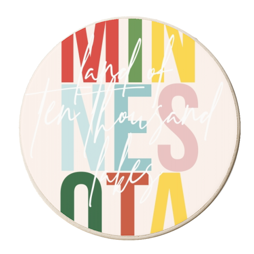 Minnesota "Land of Ten Thousand Lakes" Color State - personalised beer coaster by Toni Scott