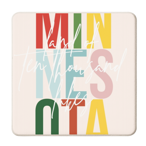 Minnesota "Land of Ten Thousand Lakes" Color State - personalised beer coaster by Toni Scott