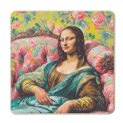 Mona Lisa laying on sofa - personalised beer coaster by DejaReve