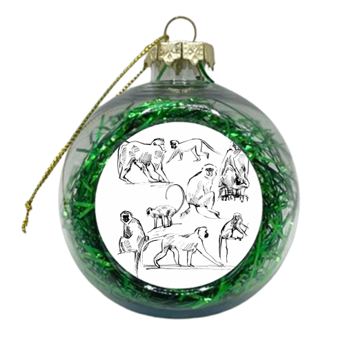 Monkey Green - xmas bauble by Louise Hubbard