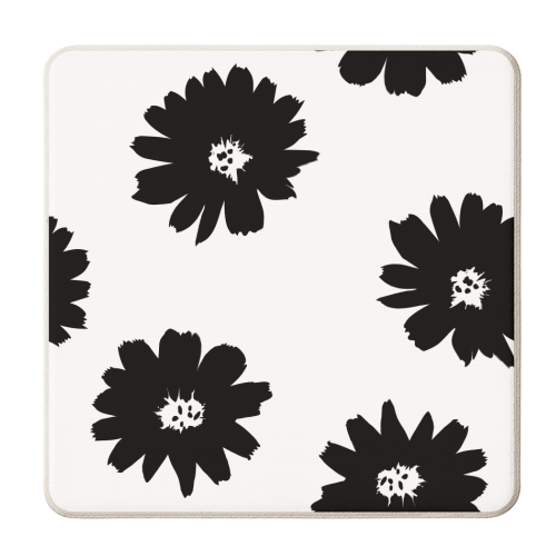 Monochrome Floral Oversized Pattern - personalised beer coaster by Dizzywonders