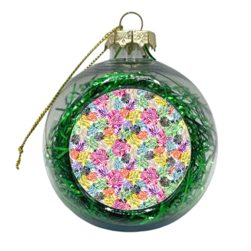 Monstera Tropical Watercolor Leaves - xmas bauble by Ninola Design