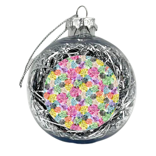 Monstera Tropical Watercolor Leaves - xmas bauble by Ninola Design