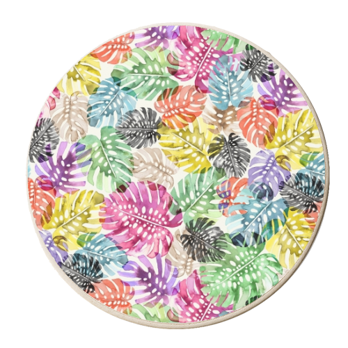 Monstera Tropical Watercolor Leaves - personalised beer coaster by Ninola Design