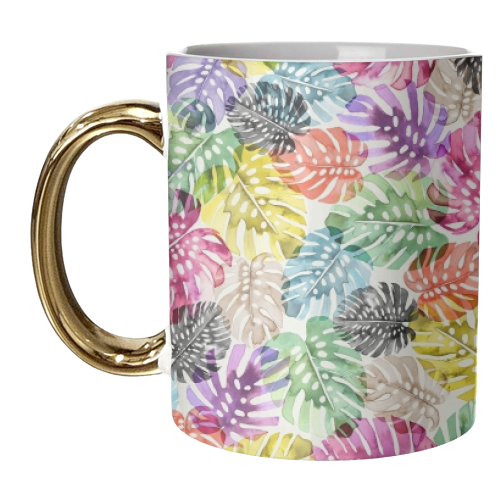 Monstera Tropical Watercolor Leaves - unique mug by Ninola Design