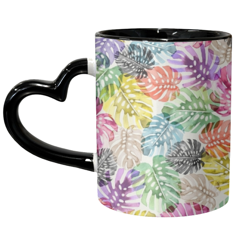 Monstera Tropical Watercolor Leaves - unique mug by Ninola Design