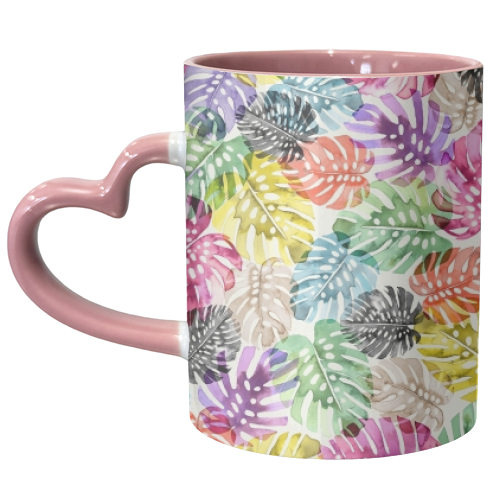 Monstera Tropical Watercolor Leaves - unique mug by Ninola Design