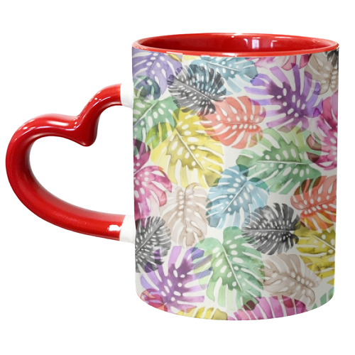 Monstera Tropical Watercolor Leaves - unique mug by Ninola Design