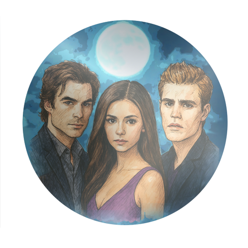 Moonlit Vampires - Circle Sticker by Ms Doodle