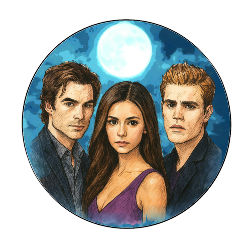 Moonlit Vampires - Circle Sticker by Ms Doodle
