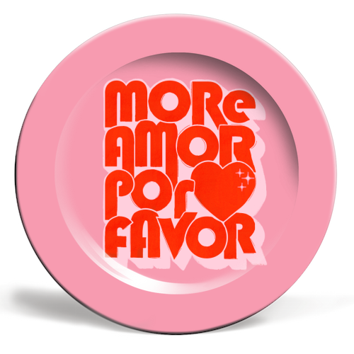 More Amor Por Favor – Retro Love Quote Design - ceramic dinner plate by Ania Wieclaw
