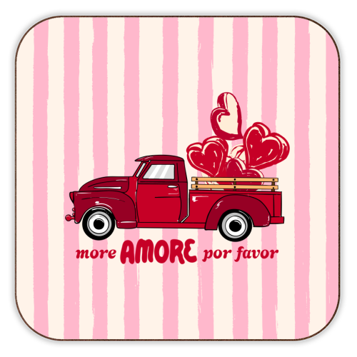 More Amore Por Favor Retro Love Truck - personalised beer coaster by EZbie
