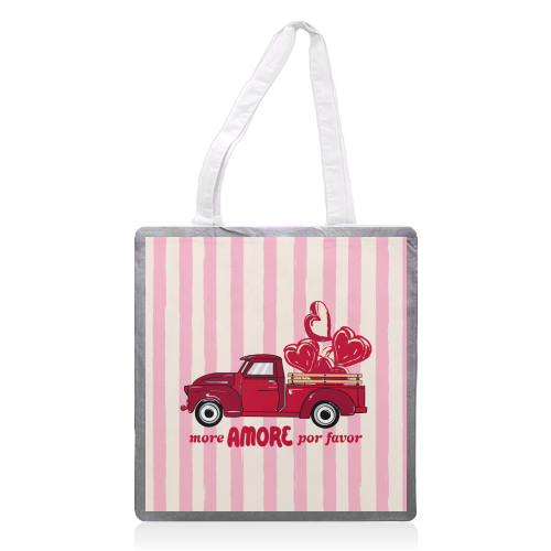More Amore Por Favor Retro Love Truck - printed canvas tote bag by EZbie