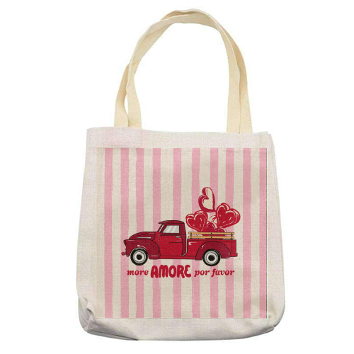 More Amore Por Favor Retro Love Truck - printed canvas tote bag by EZbie