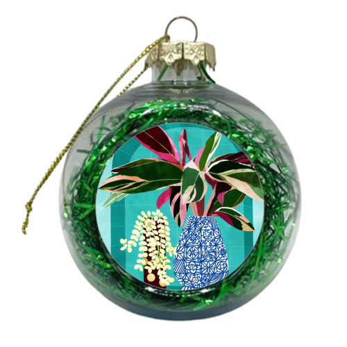 Moroccan Shelfie | Tropical Teal Plants Botanical | Exotic Modern Bohemian Eclectic Décor - xmas bauble by Uma Prabhakar Gokhale