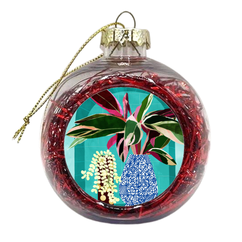 Moroccan Shelfie | Tropical Teal Plants Botanical | Exotic Modern Bohemian Eclectic Décor - xmas bauble by Uma Prabhakar Gokhale