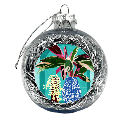 Moroccan Shelfie | Tropical Teal Plants Botanical | Exotic Modern Bohemian Eclectic Décor - xmas bauble by Uma Prabhakar Gokhale