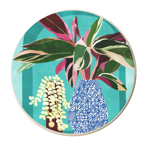 Moroccan Shelfie | Tropical Teal Plants Botanical | Exotic Modern Bohemian Eclectic Décor - personalised beer coaster by Uma Prabhakar Gokhale