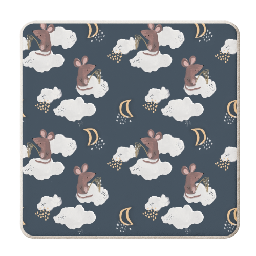 Mouse on a cloud repeat pattern - personalised beer coaster by lauradidthis