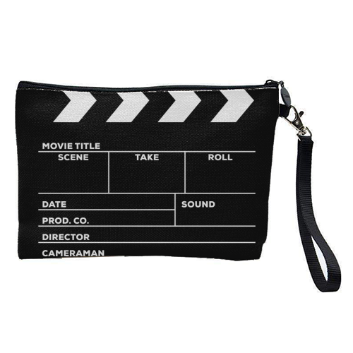 Movies Director Filmmaker Movie Slate Film Slate Clapperboard Black White - pretty makeup bag by Art Heart Home and Fashion