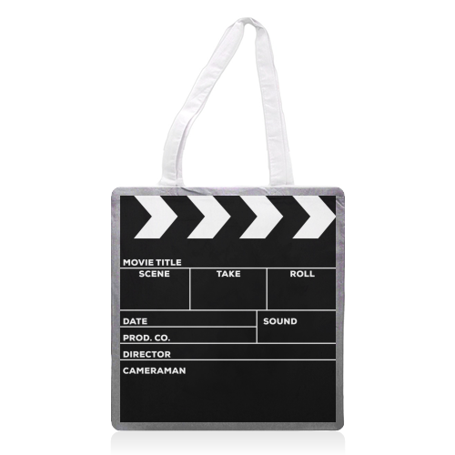 Movies Director Filmmaker Movie Slate Film Slate Clapperboard Black White - printed canvas tote bag by Art Heart Home and Fashion