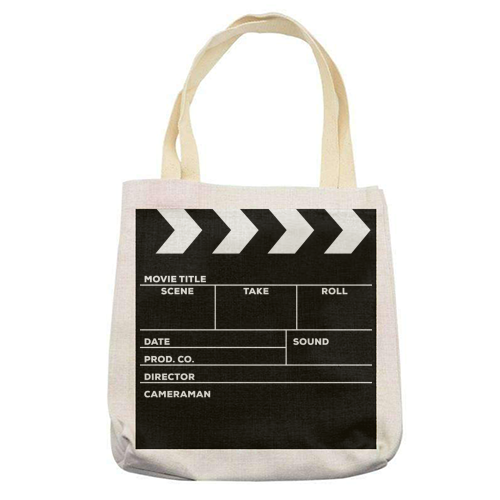 Movies Director Filmmaker Movie Slate Film Slate Clapperboard Black White - printed canvas tote bag by Art Heart Home and Fashion
