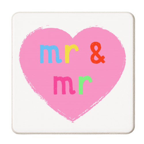Mr & Mr ( coloured version ) - personalised beer coaster by Adam Regester