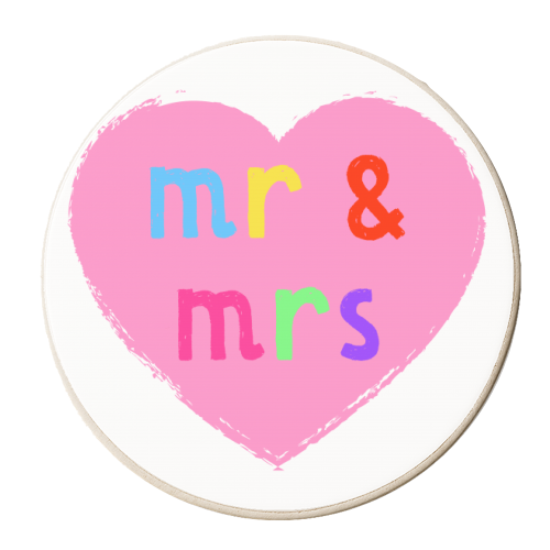 Mr & Mrs ( coloured version ) - personalised beer coaster by Adam Regester