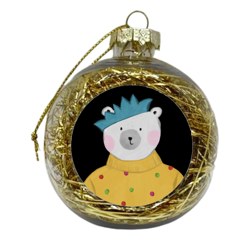 Mr Polar Bear and his pom pom jumper - xmas bauble by Pooja Jeshang
