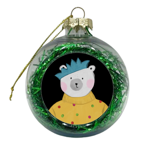 Mr Polar Bear and his pom pom jumper - xmas bauble by Pooja Jeshang