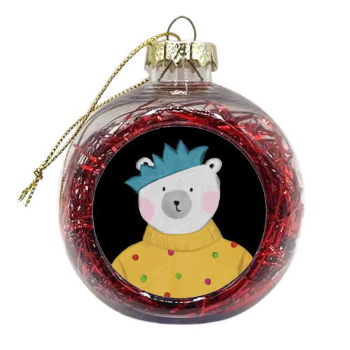 Mr Polar Bear and his pom pom jumper - xmas bauble by Pooja Jeshang