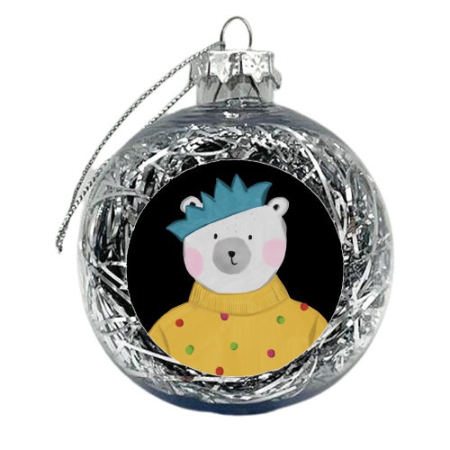 Mr Polar Bear and his pom pom jumper - xmas bauble by Pooja Jeshang