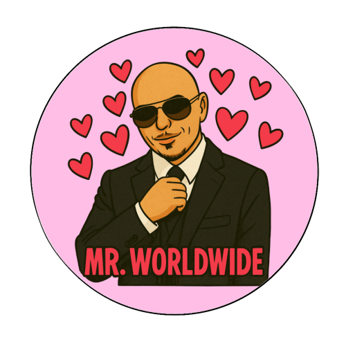Mr. Worldwide - Circle Sticker by Ms Doodle