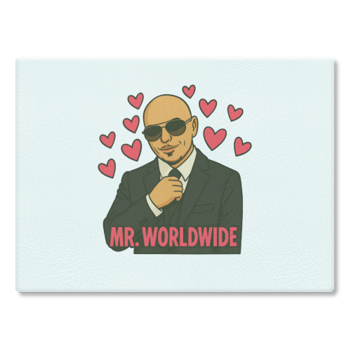 Mr. Worldwide - glass chopping board by Ms Doodle