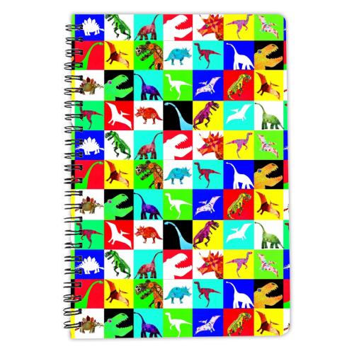 Multi coloured Dinosaurs - personalised A4, A5, A6 notebook by Dominic Early