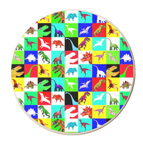 Multi coloured Dinosaurs - personalised beer coaster by Dominic Early