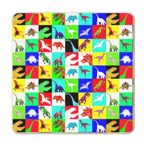 Multi coloured Dinosaurs - personalised beer coaster by Dominic Early