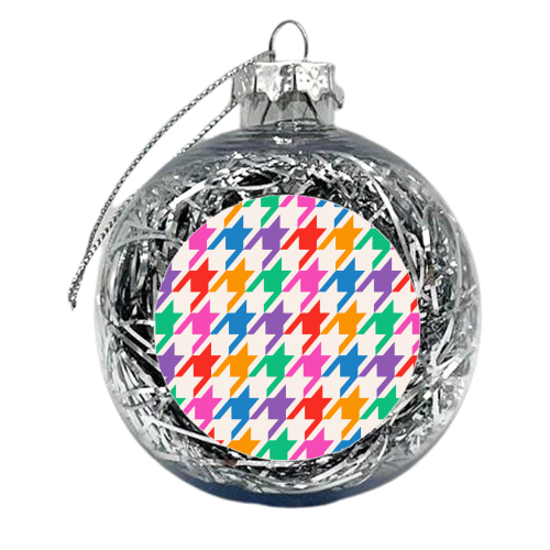 Multicoloured Hounds Tooth Print - xmas bauble by OhMC! Designs