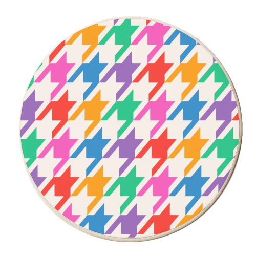Multicoloured Hounds Tooth Print - personalised beer coaster by OhMC! Designs