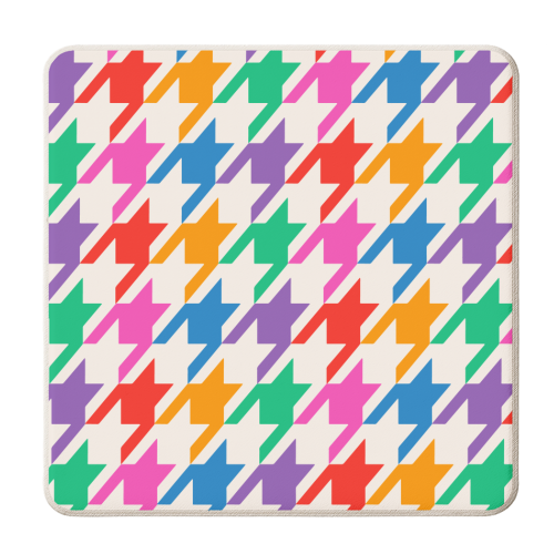Multicoloured Hounds Tooth Print - personalised beer coaster by OhMC! Designs