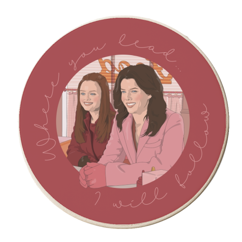 Mum and daughter GG scene - personalised beer coaster by The Girl Next Draw